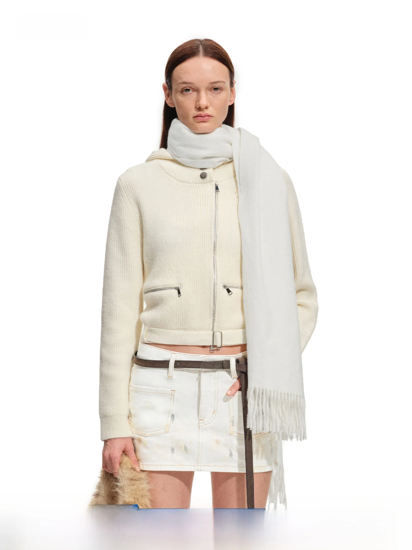 

Naws Lin Geared Woolen Sweater Jaet ort Length Hooded Knitted Open Cardigan Slimming Effect Pit Stripe Pattern Women's Fa...