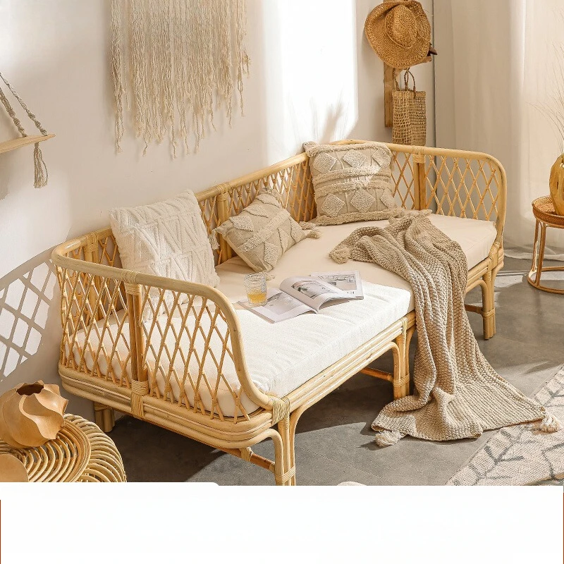 

Yili South East Asia rattan double sofa Nordic small apartment living room balcony creative rattan combination furniture