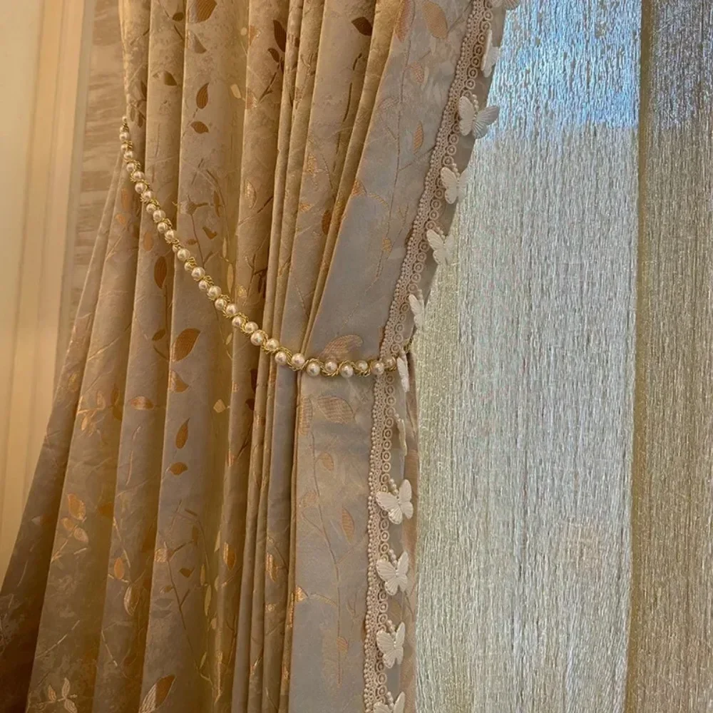 

Light Luxury Gold Leaf American Blackout Curtains Gold Silk Splicing Butterfly Custom Curtains for Living Dining Room Bedroom