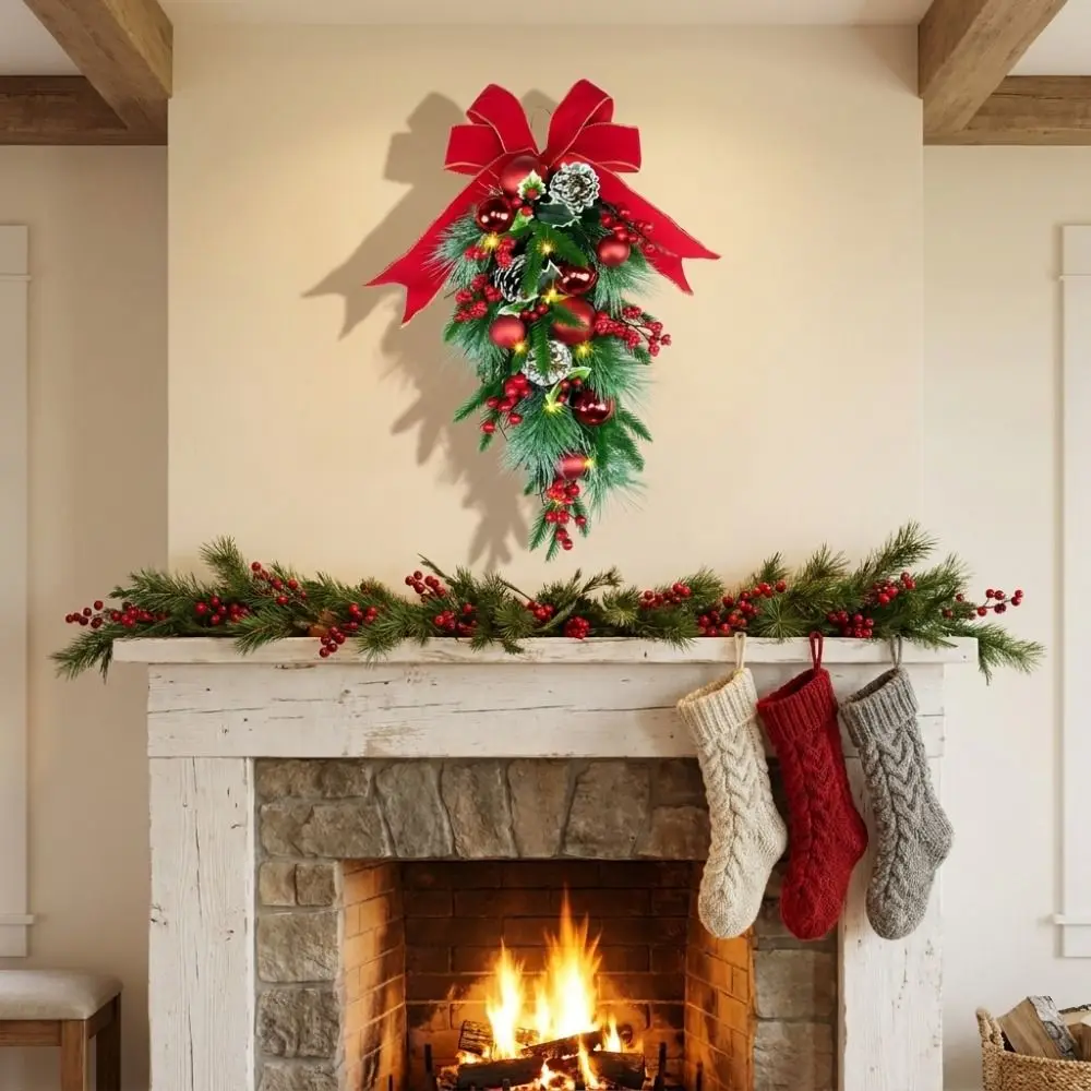 Realistic Artificial Christmas Wreath Pine Needles Unique Shape Christmas Tree Door Swag Decorative Pine Cones