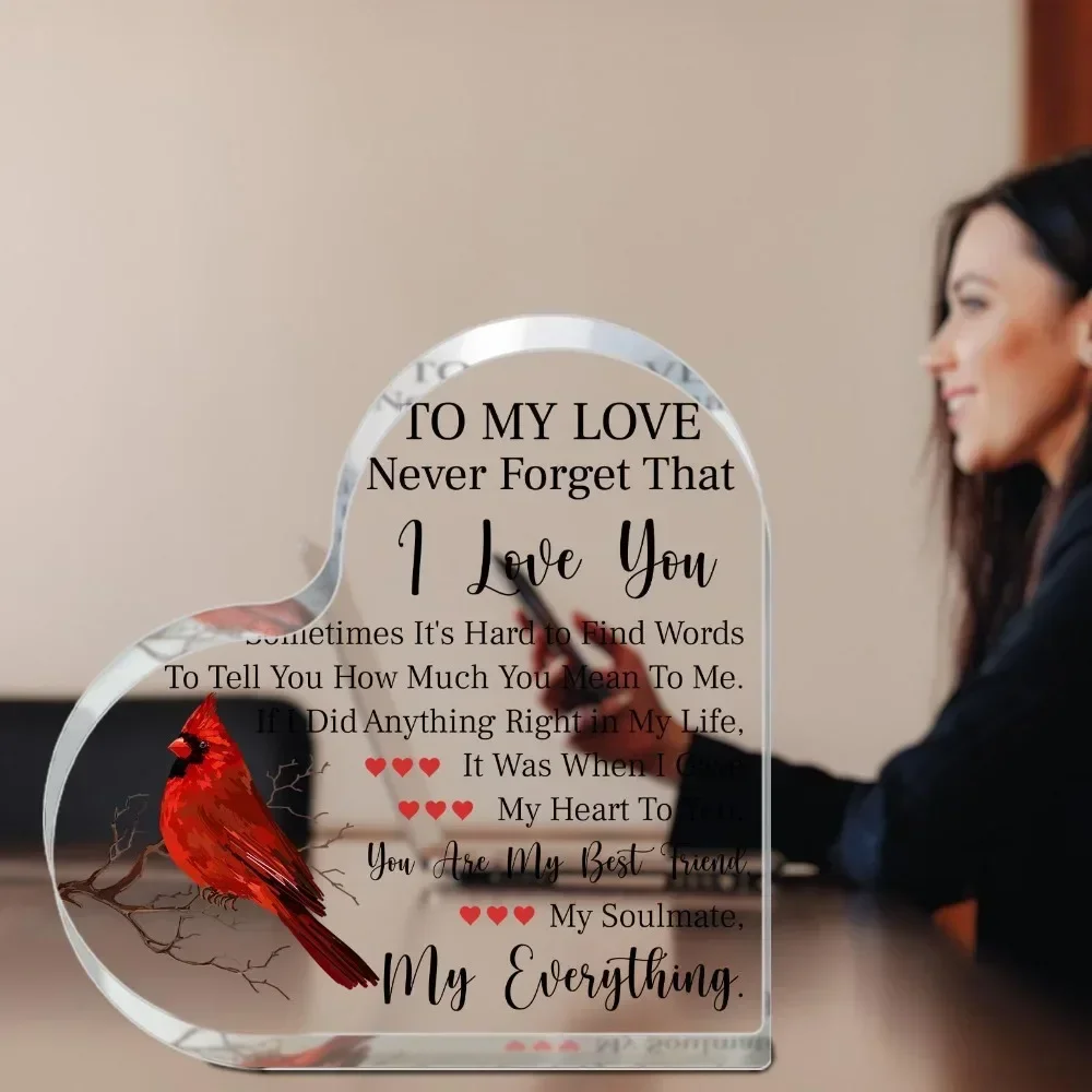 Heart Acrylic Plaque To My Love Red Cardinal Bird On Branch Romantic Love Quote Desktop Gift