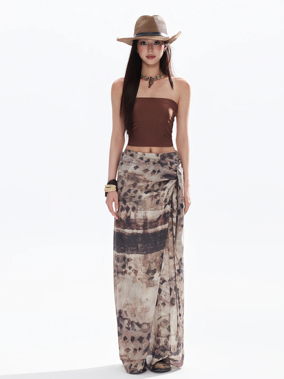Loka Art 2026 New Retro Print Vacation Long Dress Pure Desirable Sexy Hot Spring Island Swimwear Women's Bikini without Sleeve