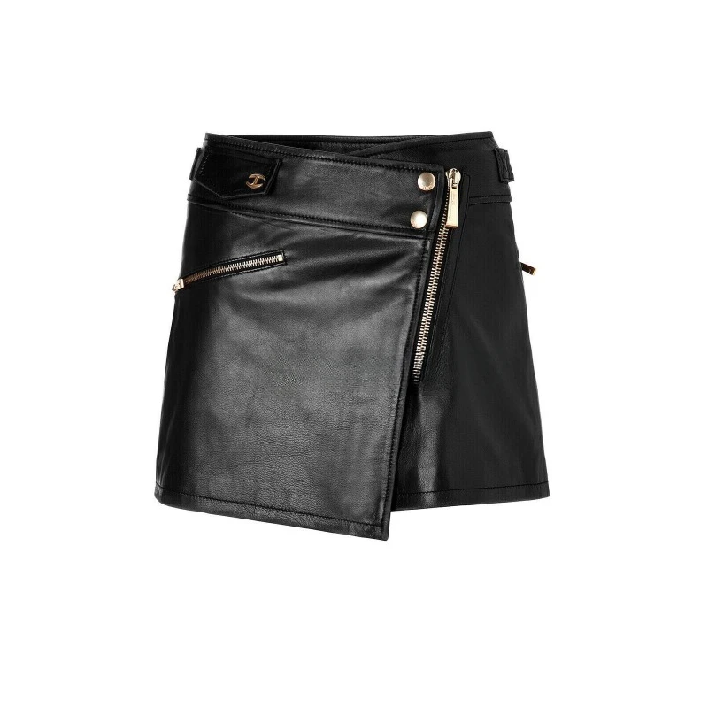 

Stylish Women Black Zip Up Mini Skirt Authentic Lambskin Pure Leather Skirt