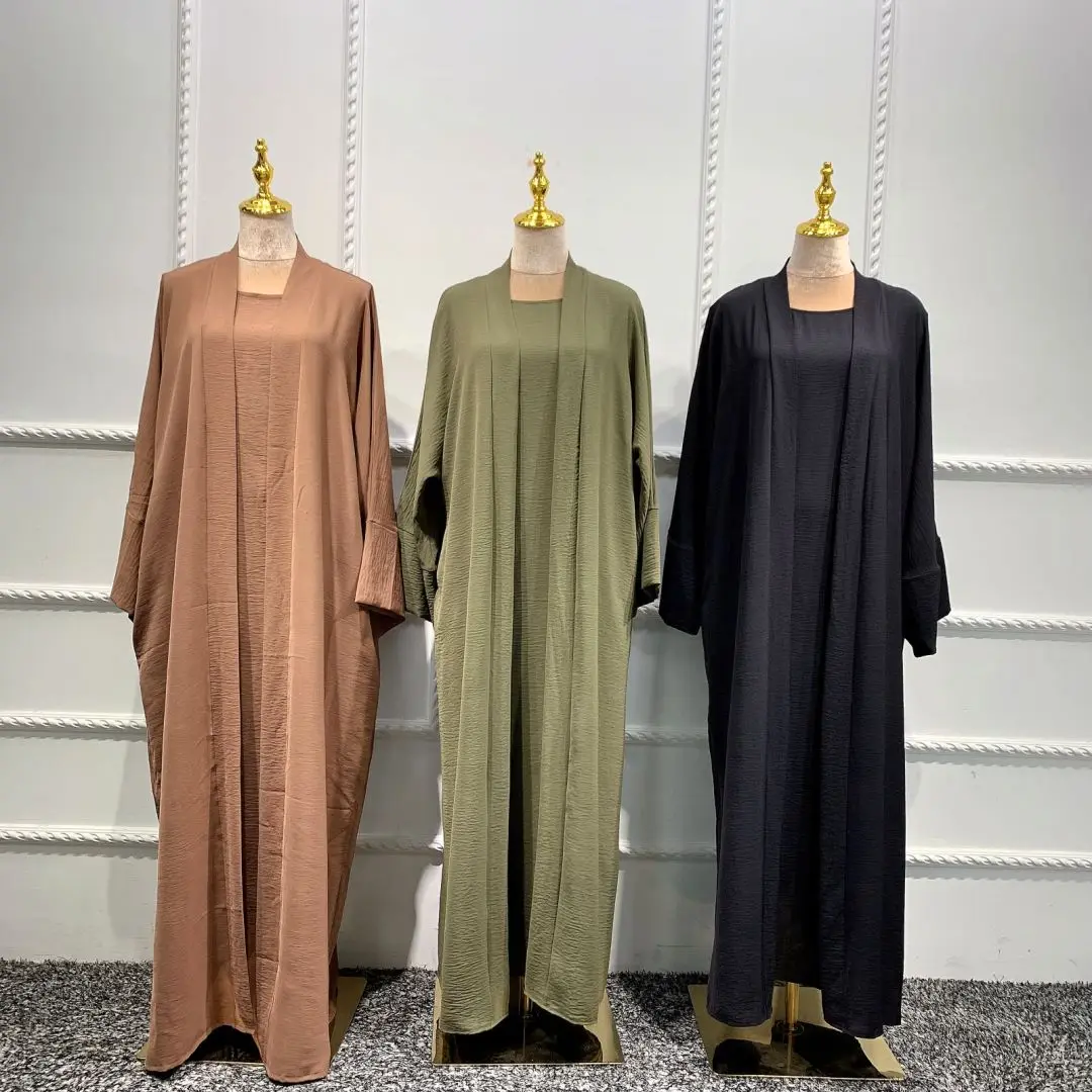 Mulheres Abertas Abaya Kaftan Conjunto Vestido Muçulmano, Luxo Islam Robe, Quimono Africano, Marrocos Vestuário, Caftan, Dubai, Turquia, Moda, 2 Pcs