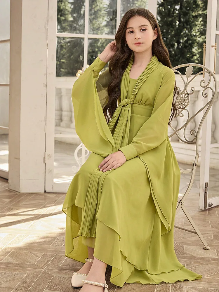 Arab Chiffon Dress Fashion Elegant Middle East Party Girl Children's Dresses Ramadan Dubai Abaya Turkey Kaftan Eid Djellaba Robe