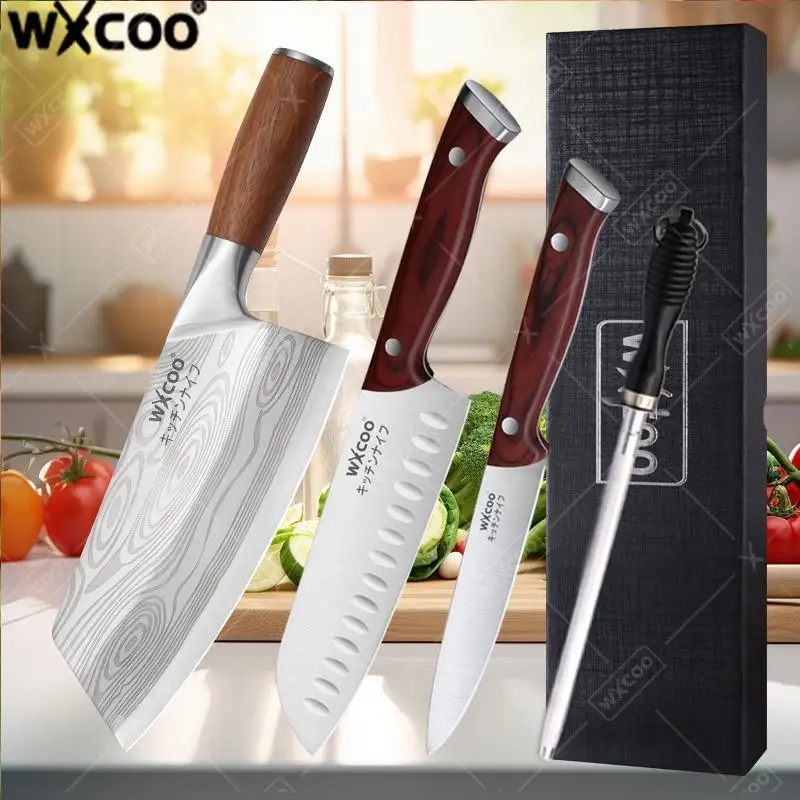 Haushalts-Küchenmesser Mehrzweck 7-Zoll-Messer zum Schneiden von Gemüse und Obst Japanisches Ergonomisches Holzgriff-Küchenmesser Küchenzubehör