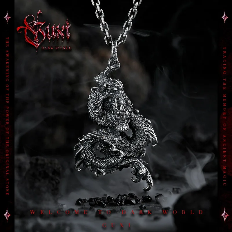 

Classic 925 silver necklace for men, classy sense, niche styleretro shenlong pendant, gift for boyfriend, trendy jewelry