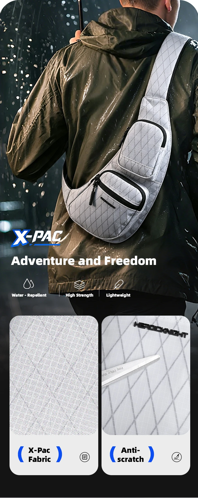HK Modische, leichte Umhängetasche, hochwertige, wasserdichte X-Pac Herren-Brusttasche, Schultertasche für Pendler, Radfahrer und Reisende – Detail 4