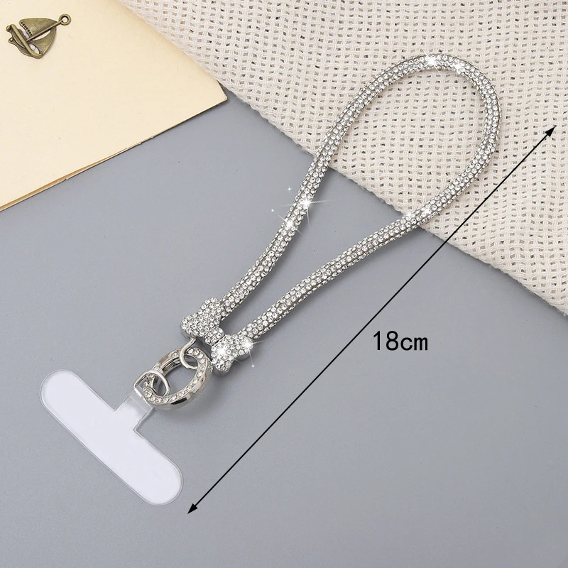 Long And Short Style Rhinestone Mobile Phone Lanyard 60cm Crossbody Rope Full Diamond Pendant Long Neck Phone Strap Anti Loss
