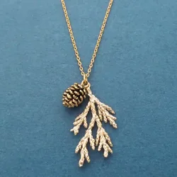 2024 New Vintage Gold Color Forest Pine Tree Cone Necklace for Women Tribal Style Branch Birch Jewelry Birthday Gifts