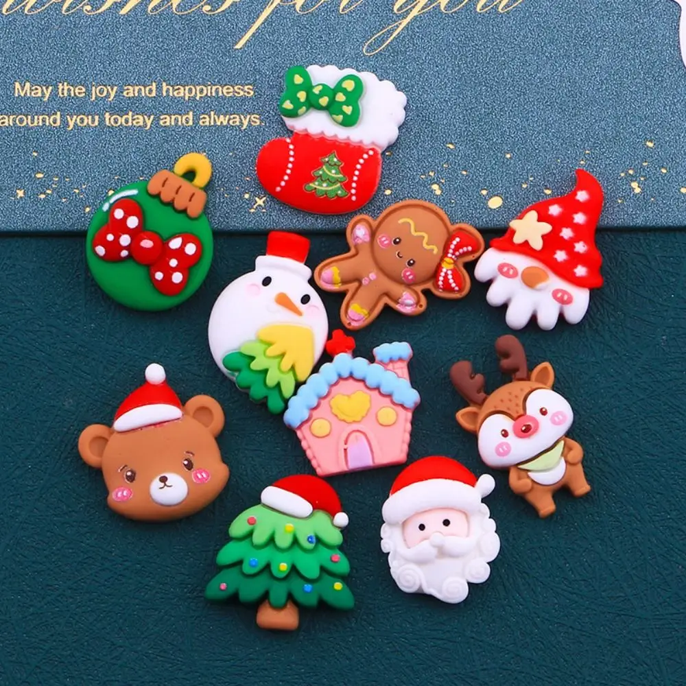 20Pcs New Cute Mini Christmas Collection Resin Figurine Crafts Flatback Cabochon Ornament Jewelry Making Hairwear accessori