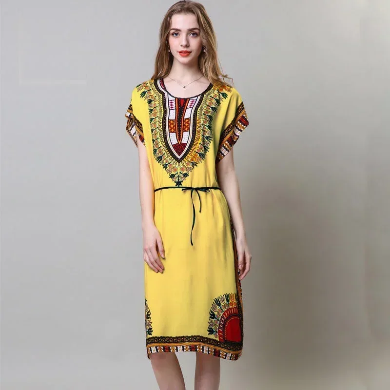 Beach Dress Women Summer Dress Bohemian Printed Street Wear Batwing Sleeve Loose Tunic