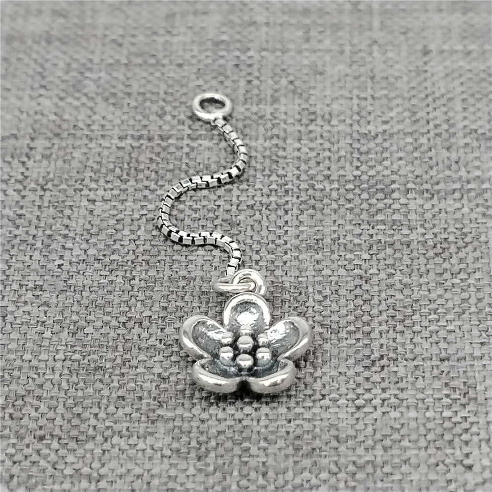 

2 Sterling Silver Plum Flower Extension Chains 925 Silver Box Chain Extender 40mm