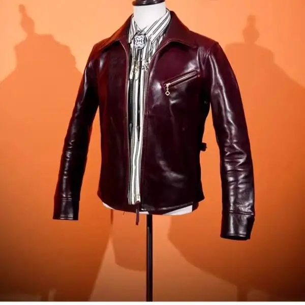 YR!Wholesales.Luxury oil top grain horsehide coat.Mens 1930 Rider leather jacket.Burgundy Vintage leather Can Wear 50 years