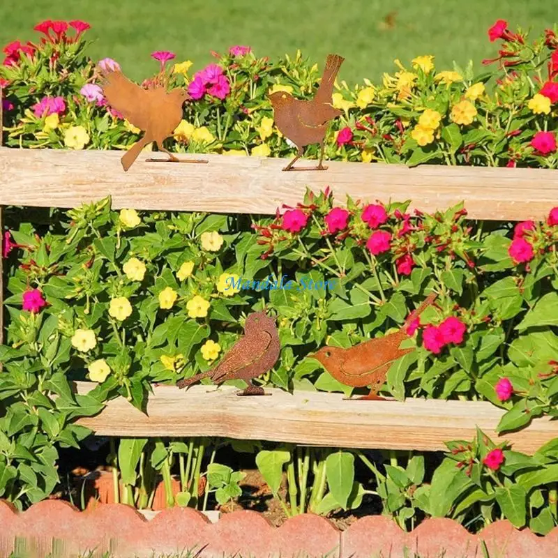 

U2JC 5Pcs Weathered Iron Bird Silhouettes Creative Garden and Patios Decoration