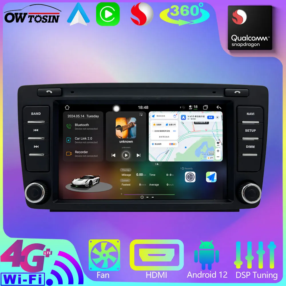 Owtosin UIS7870 A76 12G+256G Android 13 Car Radio GPS Navigation For Skoda Octavia A5 2004-2013 Stereo CarPlay Auto Audio Stereo