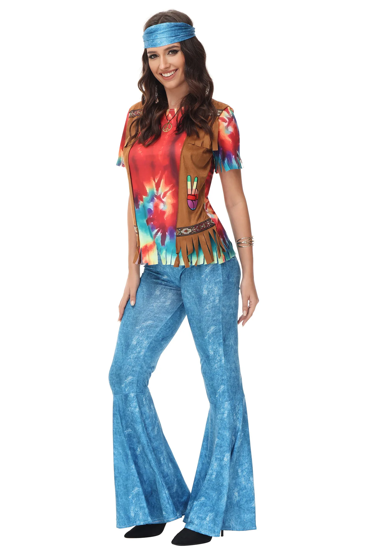 Costume Hippie Peace Love pour femmes, tenue de scène Hippie des années 60 et 70, pour Halloween, glands indiens, spectacle Hippie