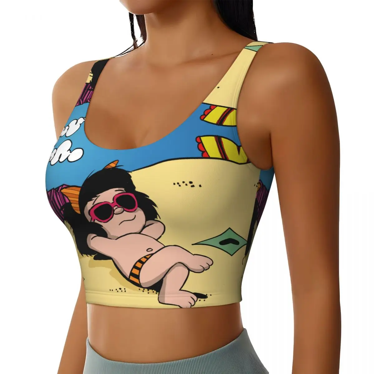 Custom Funny Mafalda Summer Time High Impact Sports Bras Women Cartoon Manga Quino Comic Seamless Workout Yoga Crop Tank Tops