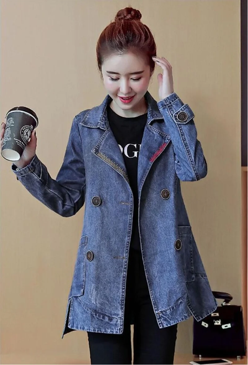 2024 primavera e outono roupas nova versão coreana tudo-em-um solto casual blusão casual denim casaco feminino meados de comprimento maré