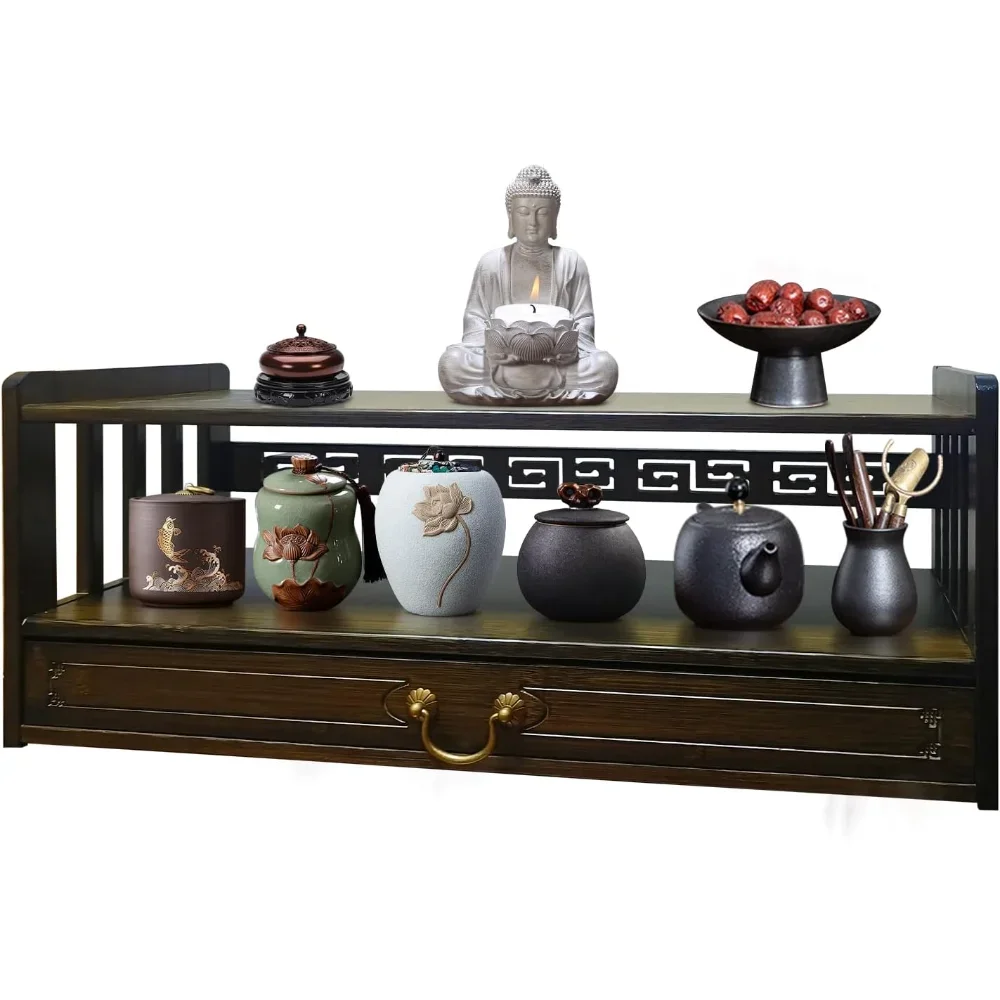 

Bamboo Meditation Table with Drawer,Spiritual Altar for Buddhist Prayers, Tea Ceremony and Divination, Relaxing and Zen Personal
