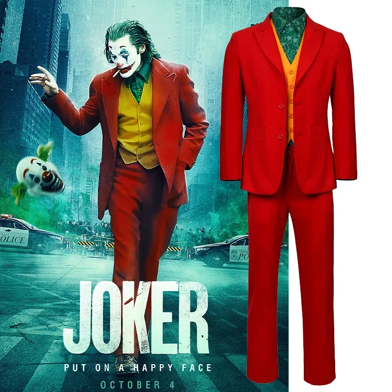 Joker Film Cosplay costume, Joaquin Phoenix, Arthur Fleck, Tempered Red Clown, Green Wig, Together Uniform