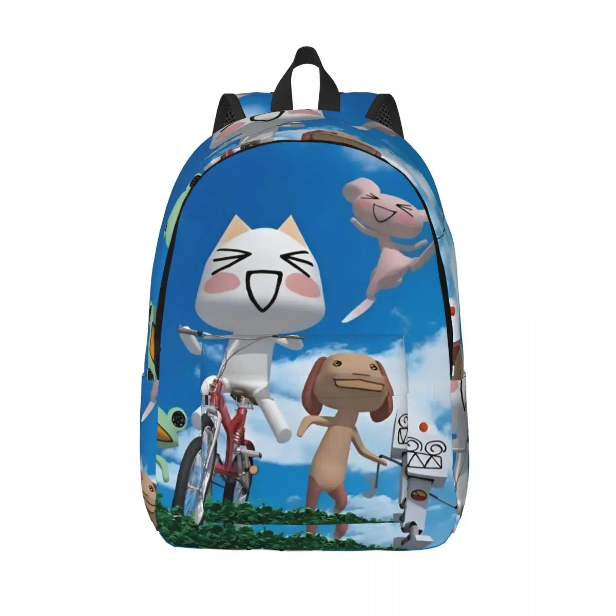 Toro Inoue Cat for Men Women Student School Bookbag Happy Neko Canvas Daypack Elementary High College Travel