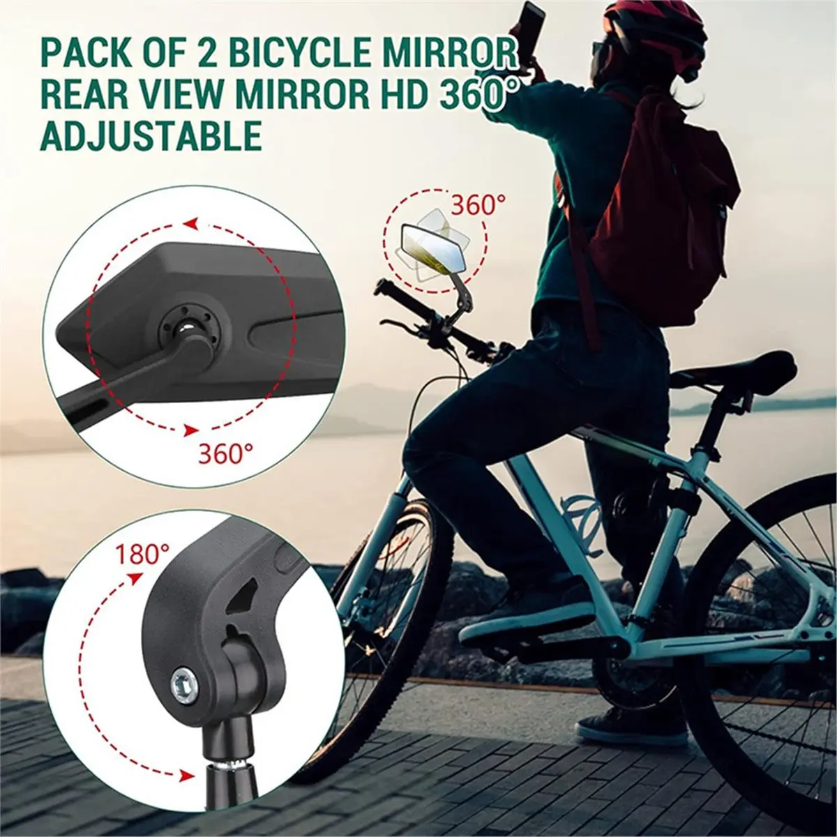 ●360° Adjustable Bicycle Rear View Mirror,Wide Clear View Bike Handlebar Mirrors,Outdoor Cycling Safety Accessories A