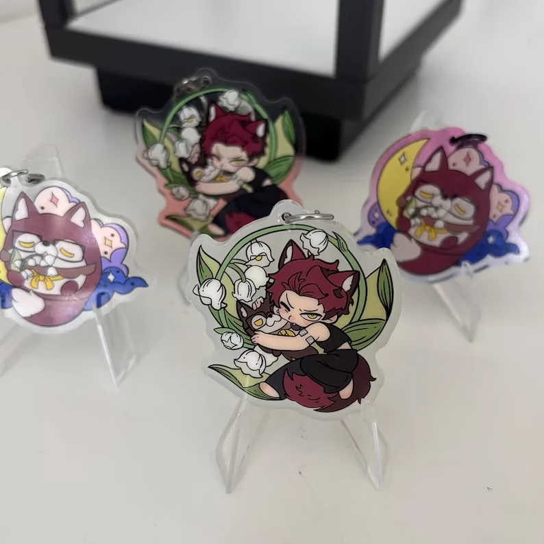 Trendy Printed 2 Inch Acrylic Keychains Bag Pendant Accessories