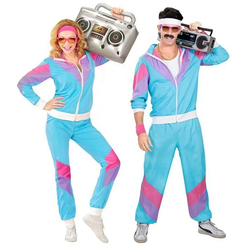 Couples Hippie Costumes Women Male Carnival Halloween 70s 80s Retro Rock Disco Sportswear Cosplay Party Performance Costumes