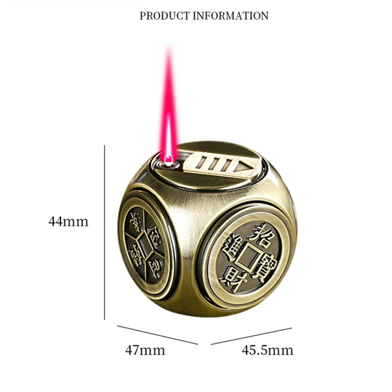 New Mini Metal Four Sided Rotating Gyroscope Dice Inflatable Lighter Windproof Jet Flame Decompression Lighter Men\'s Gift