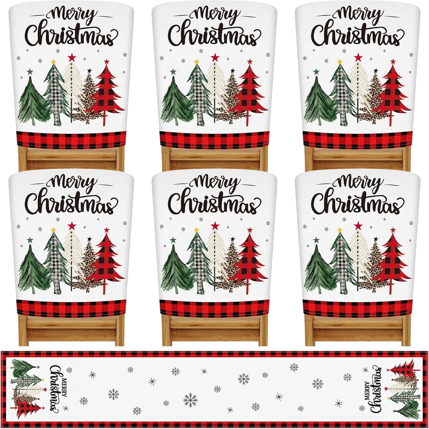 

7 Pieces Christmas Chair Ba Covers Set Christmas Chair Covers With Bla Buff Plaid Table Runner Dining Chair Slipcover For Xmas