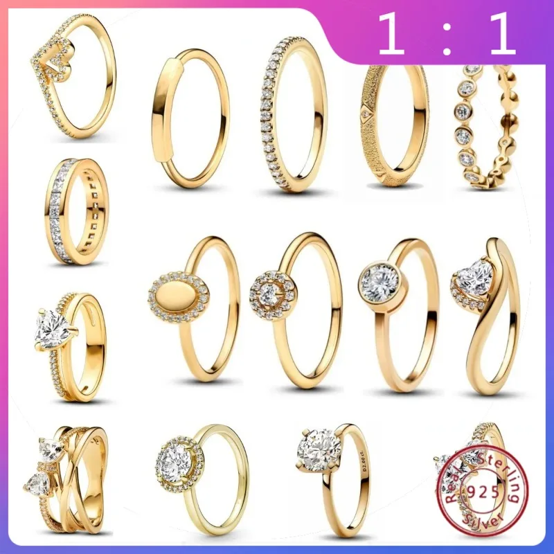 

Anillo de Plata 925 Chapado en Dorado (Flor de Cielo Liso) – Nuevo, Abalorio Simple y Exquisito