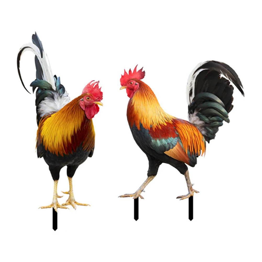 2PCS Chicken Fence Sculpture Garden Decorations Ornamental Decorative Garden Chicken Statue for Garden Patio Backyard Decoration