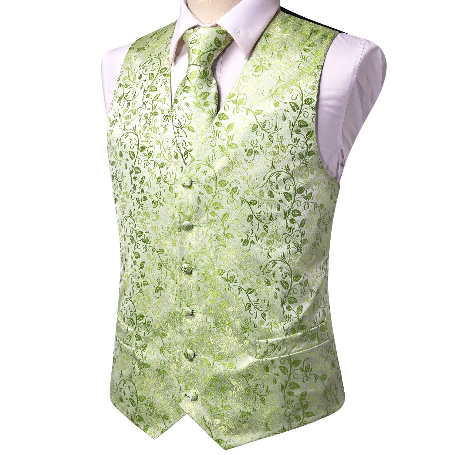 Luxe Jacquard Zijde Heren Vest Stropdas Set Vest Jas Tie Pocket Plein Manchetknopen Voor Mannen Man Party Bruiloft Papa Zoon gift