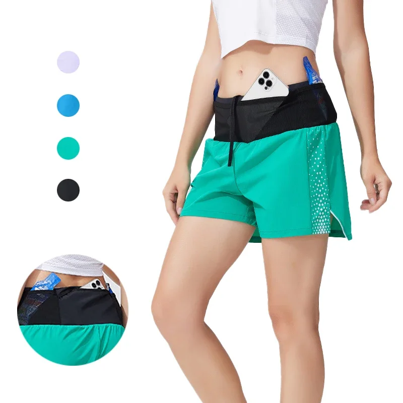 Women Quick Dry Running Shorts 3 Inch with Triangle Liner Anti Slip Pockets Marathon Training Hiking Shorts S XL