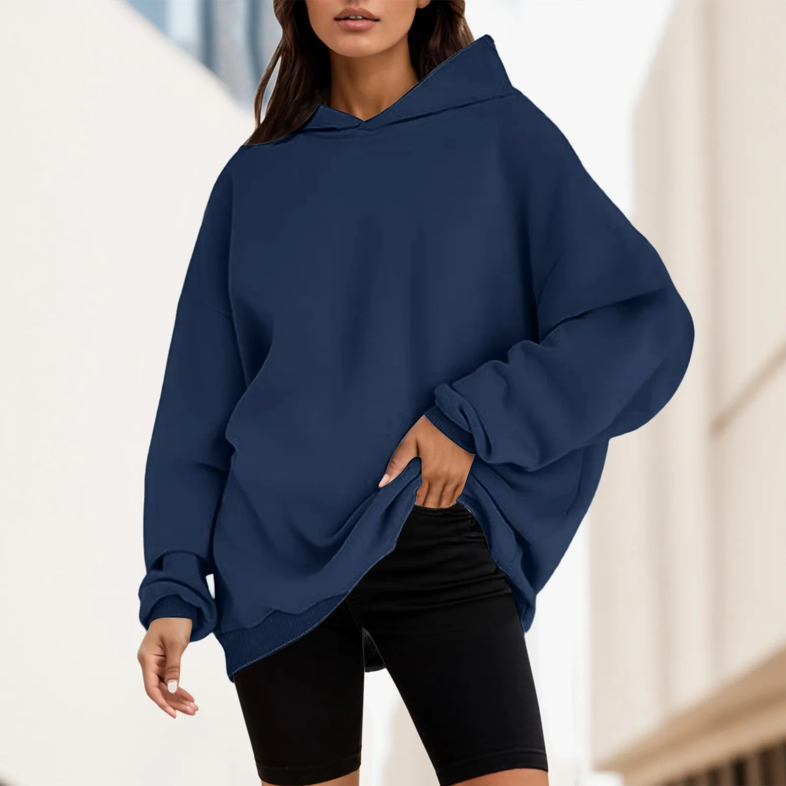 

2023 Sweatshirts Fashion Hooded Pullover Women Solid Color Loose Long Sleeve Casual Pullover Sweatshirt Fleece Comfy Hooded