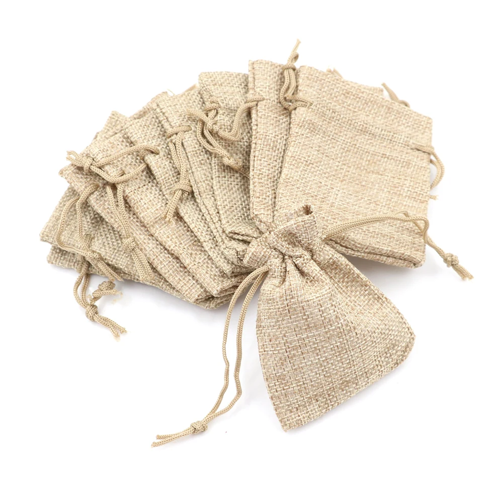 10pcs/lot 7x9cm Drawstring Bag Fashion Small Burlap Jute Sack Linen Pouch Bag Wedding Supplies