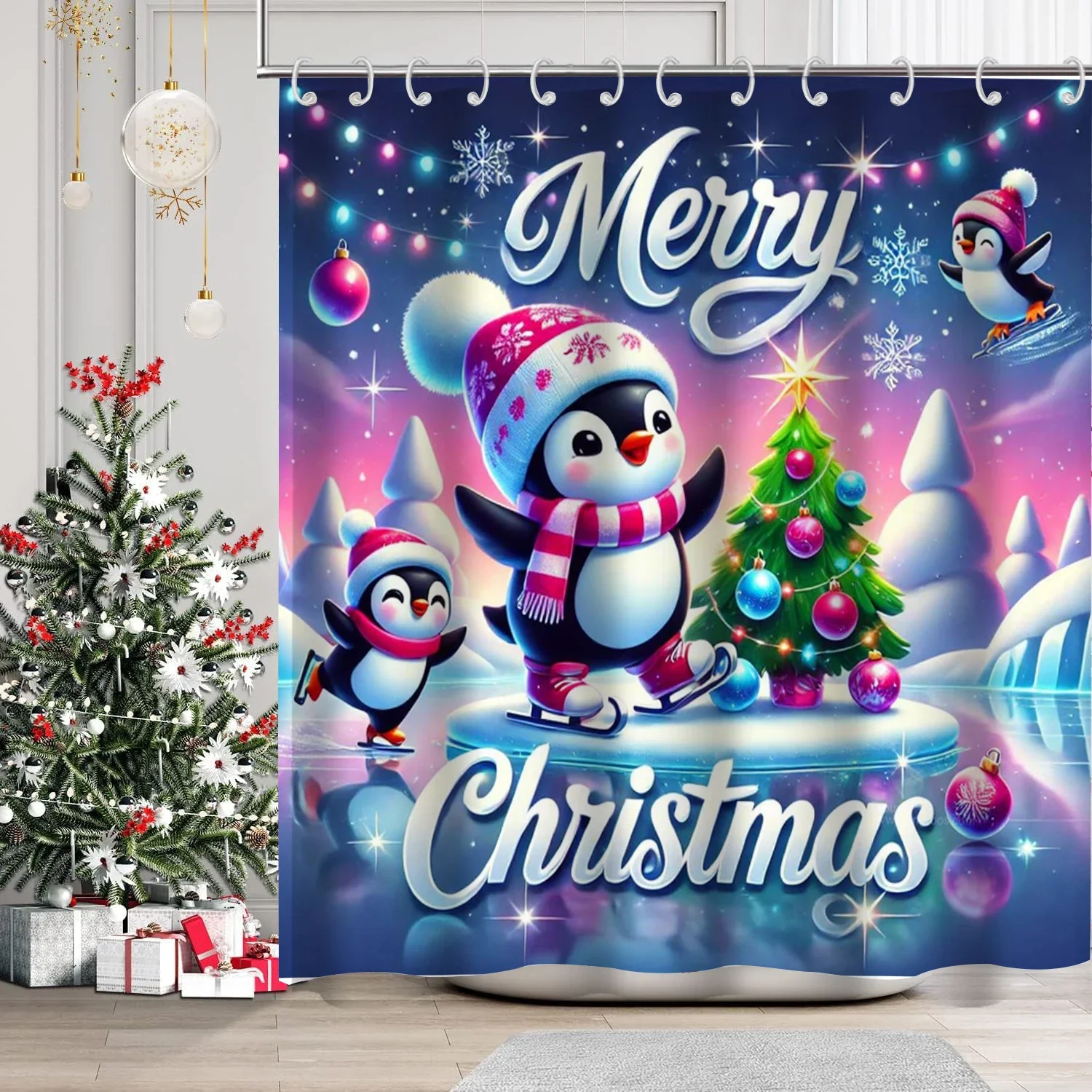 

Merry Christmas Tree Snowman Bathing Curtain Bathroom Shower Curtain With 12 Hooks bathroom home decor and accessories
