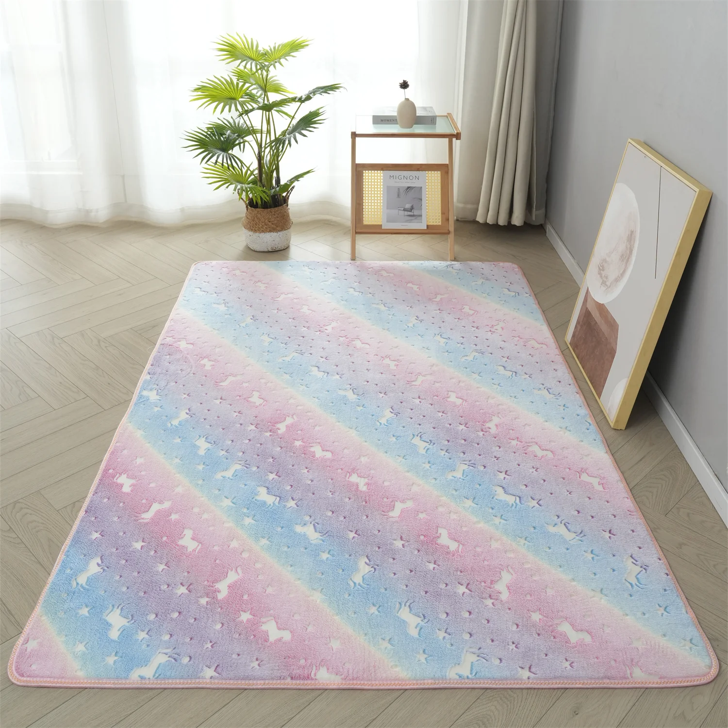 Horse Area Rug Multicolour Stars Pattern Glow in The Dark Area Rug Living Room Carpet Luminous Area Rug Indoor Rugs for Children