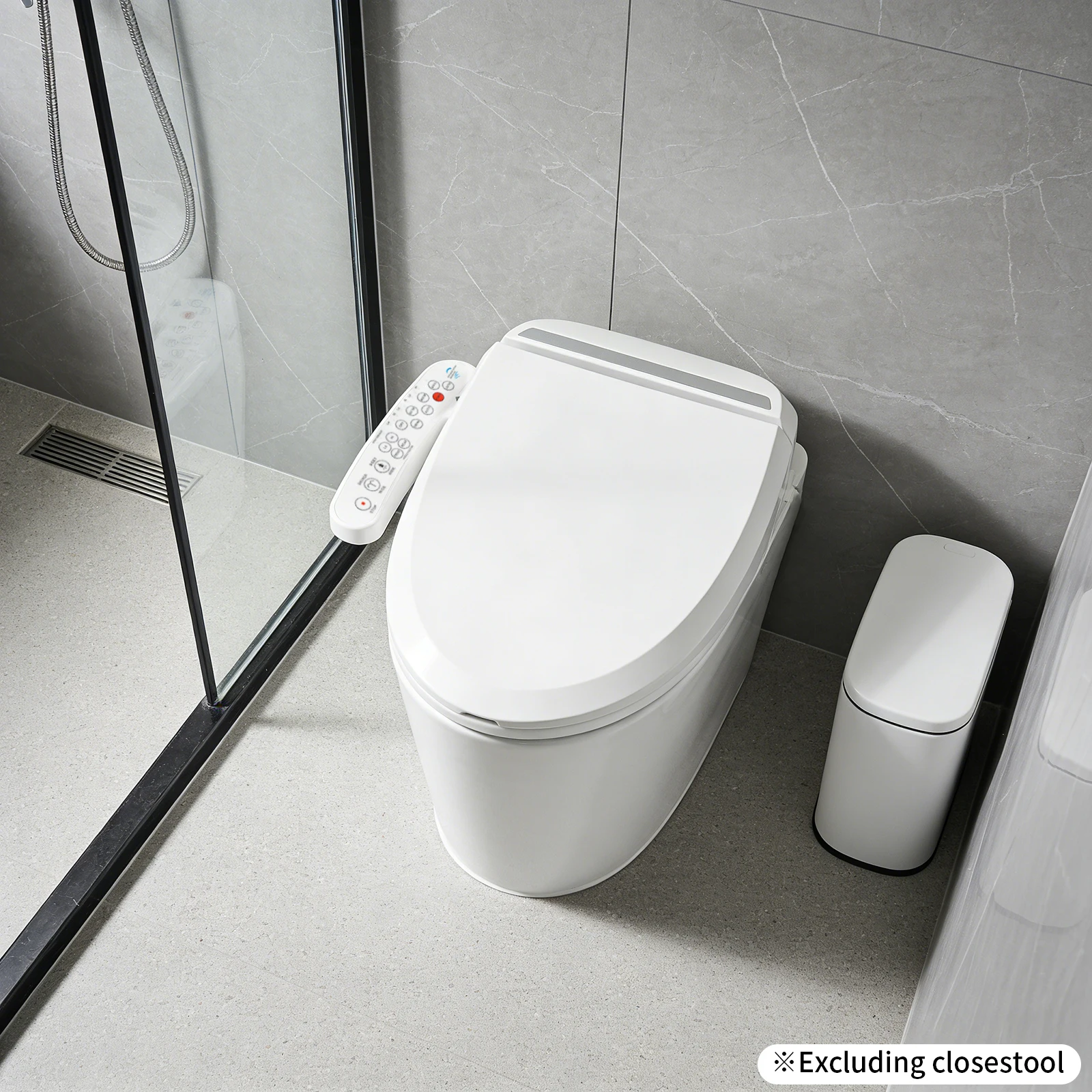 Siège de toilette électrique avec bidet intégré, lumière nocturne, buse autonettoyante, séchoir à air chaud (faible/moyen/élevé), température de l'eau du siège à 3 niveaux, nettoyage facile