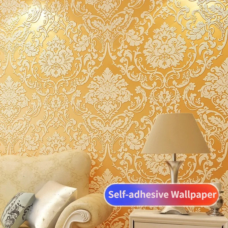 Nonwoven European Style Self Adhesive Wallpaper Luxury Wallpaper for Living Room Bedroom TV Background Home Decor Wall Sticker