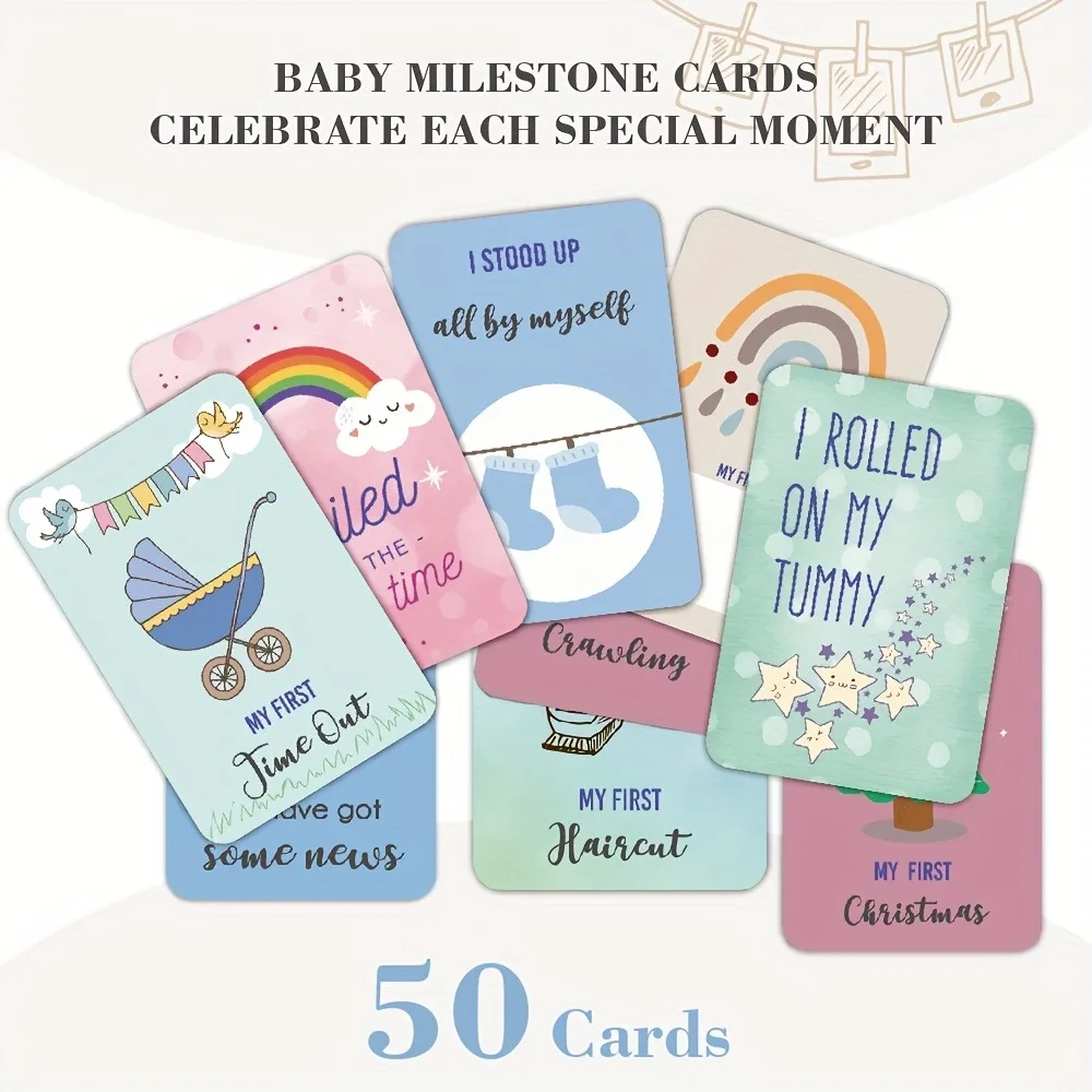 50pcs Milestone Cards Set With 18 Stickers | Matte Anti-Glare Photography Backgrounds For Newborns | Shower Gift