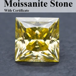Moissanite Princess Cut Lemon Yellow Color Pass Diamond Tester Advanced Jewelry Rings Earrings Making with Certificate