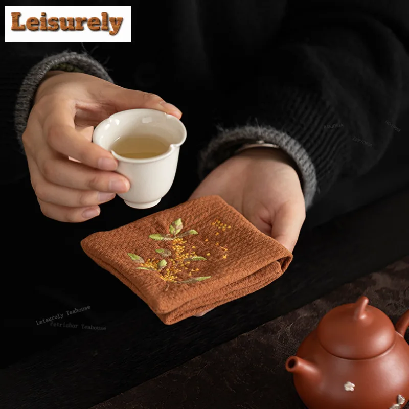 Embroidered Flower Tea Towel Zen Teapot Cleaning Towel Cloth Napkins Tea Napkins Tea Cloth Tea Ceremony Ornaments Collection view 4
