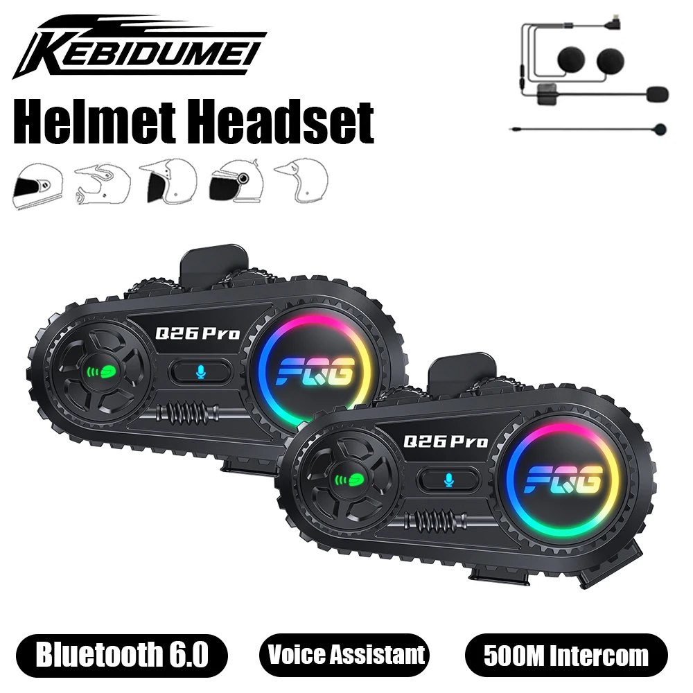 

KEMIDUMEI Q26 Pro 1/2pc Helmet Headset 500M Motorcycle Intercom Waterproof Interphone 2in1 Mic Speaker Wireless Moto Accessories