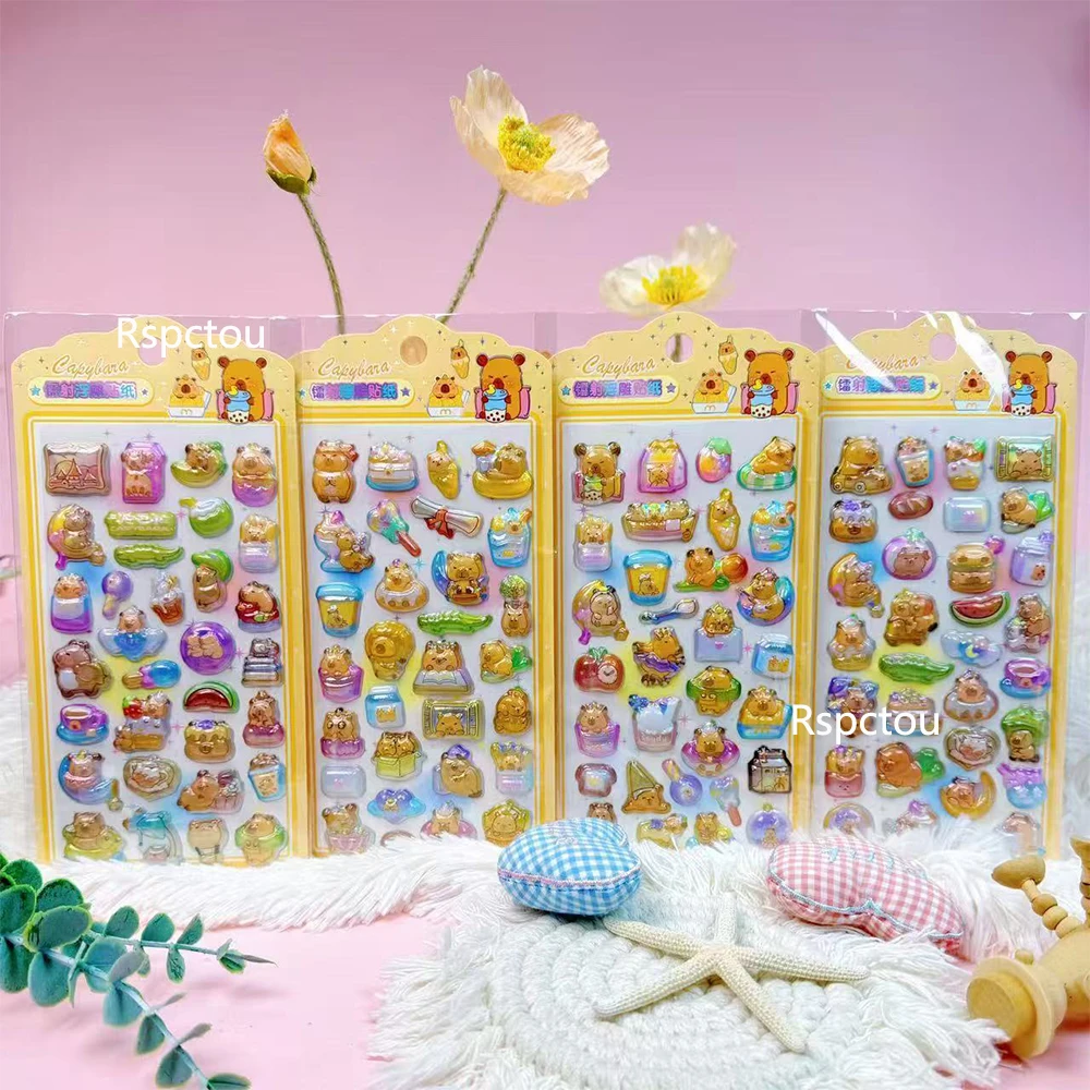 

4pcs Funny Animal Capybara 3D Relief Stickers Cute Waterproof Decoration Sticker Handmade DIY Suitcase Guitar Cartoon Decals Toy