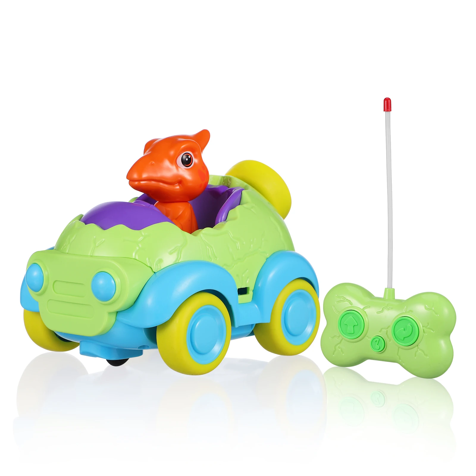 Coche de juguete con Control remoto de dinosaurio, luces con sonido, vehículo giratorio, juguetes de animales de dibujos animados para niños y niñas, rellenos de medias, carreras para niños