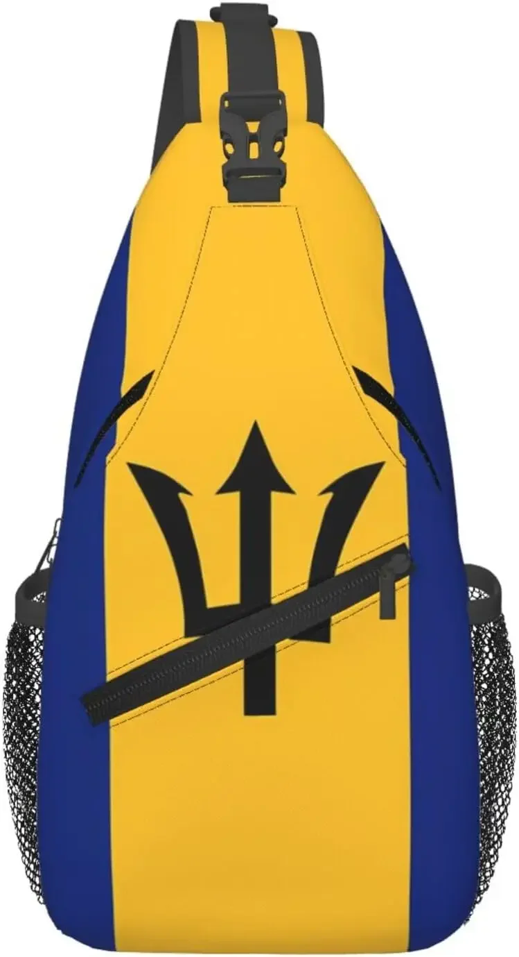 Barbados Flag Sling Bag For Women Men Barbadian Patriotic Crossbody Backpack Chest Daypack Adjustable Shoulder Bag For Hiking Tr