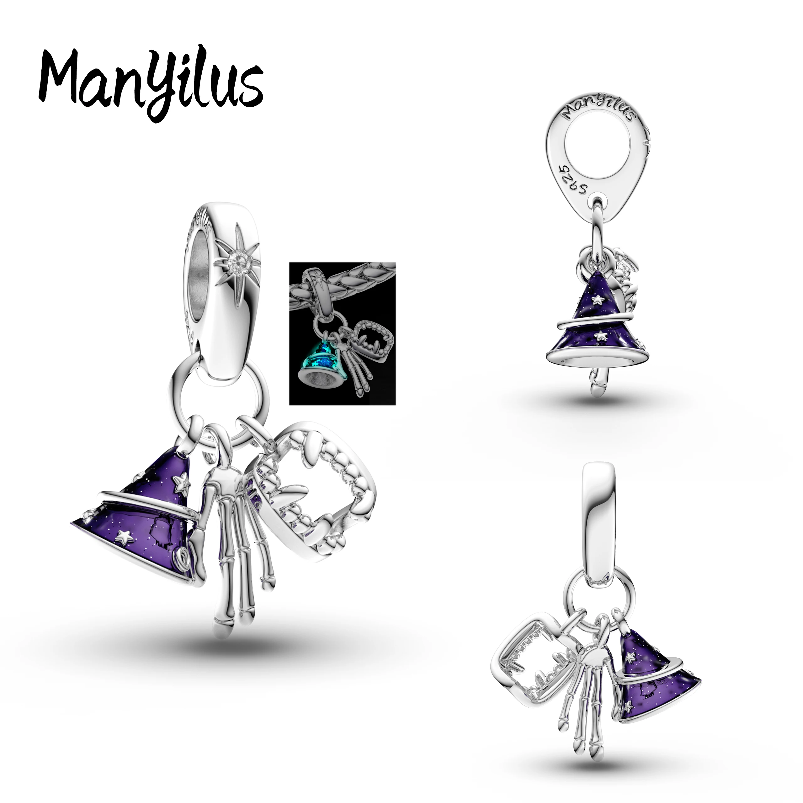 Manyilus S925 Silver Nightmare Before Christmas Jack Charm for Original Bracelet Tim Burton Jewelry Pendant DIY Halloween Gift
