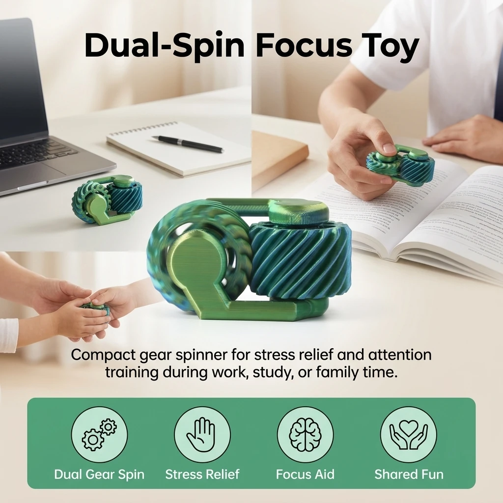 Portable Finger Spinner Dual Gear Design for Office Desk Gadget Stress Relief Toy ABS Plastic Smooth Rotation for Adults